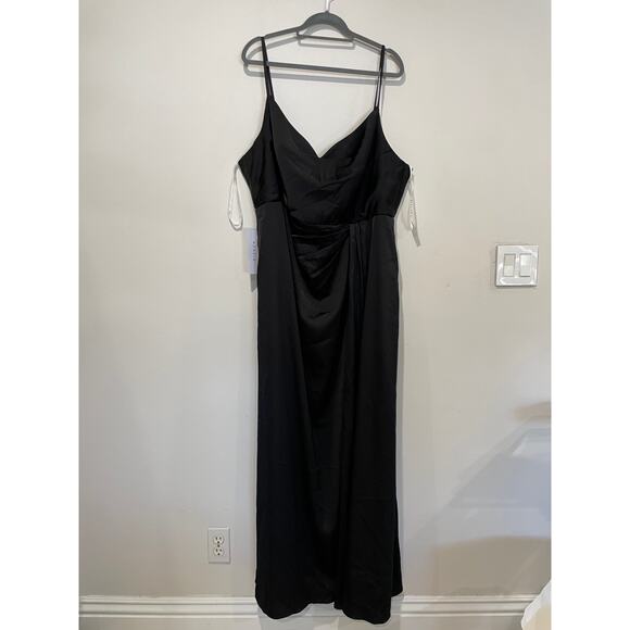 NWT Azazie Brielle A-Line Cowl Spaghetti Straps Stretch Satin Dress Black A22 - Picture 2 of 7